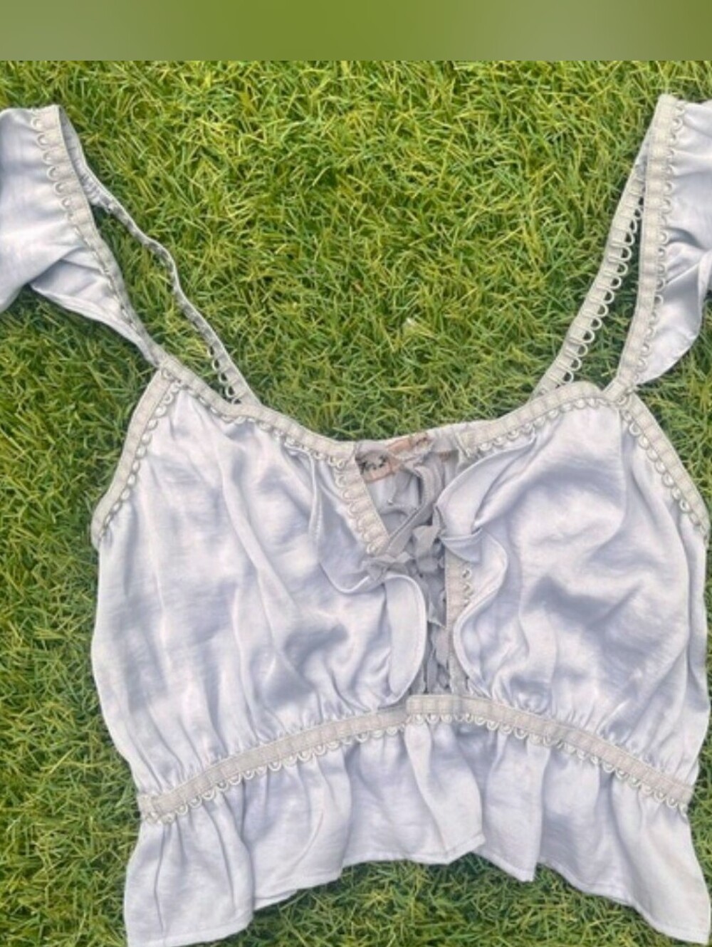 Rare For Love And Lemons Blue Ruffle Soliana Crop Top